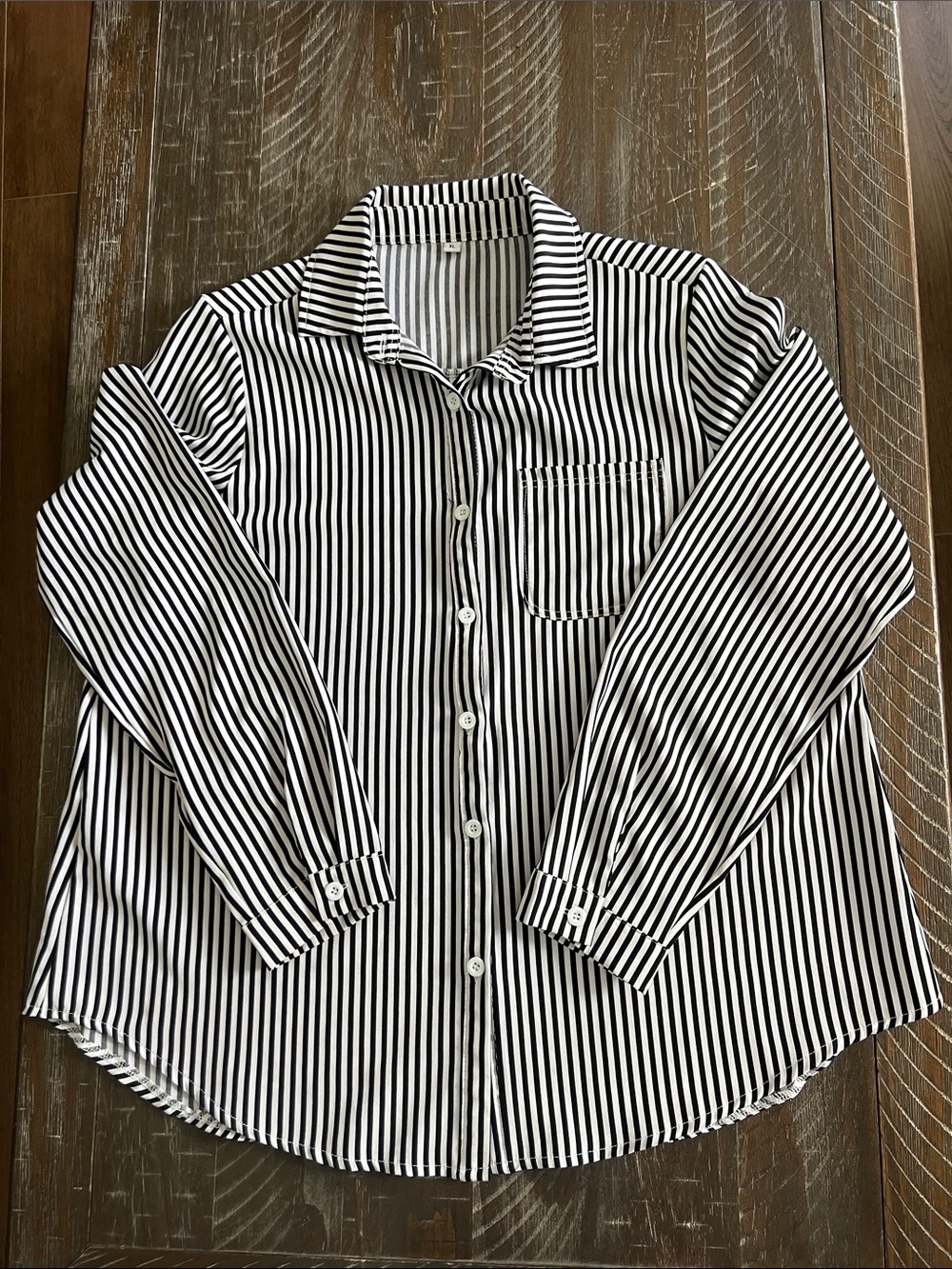 SHEIN Black & White Vertical Stripe Button-Up Shirt